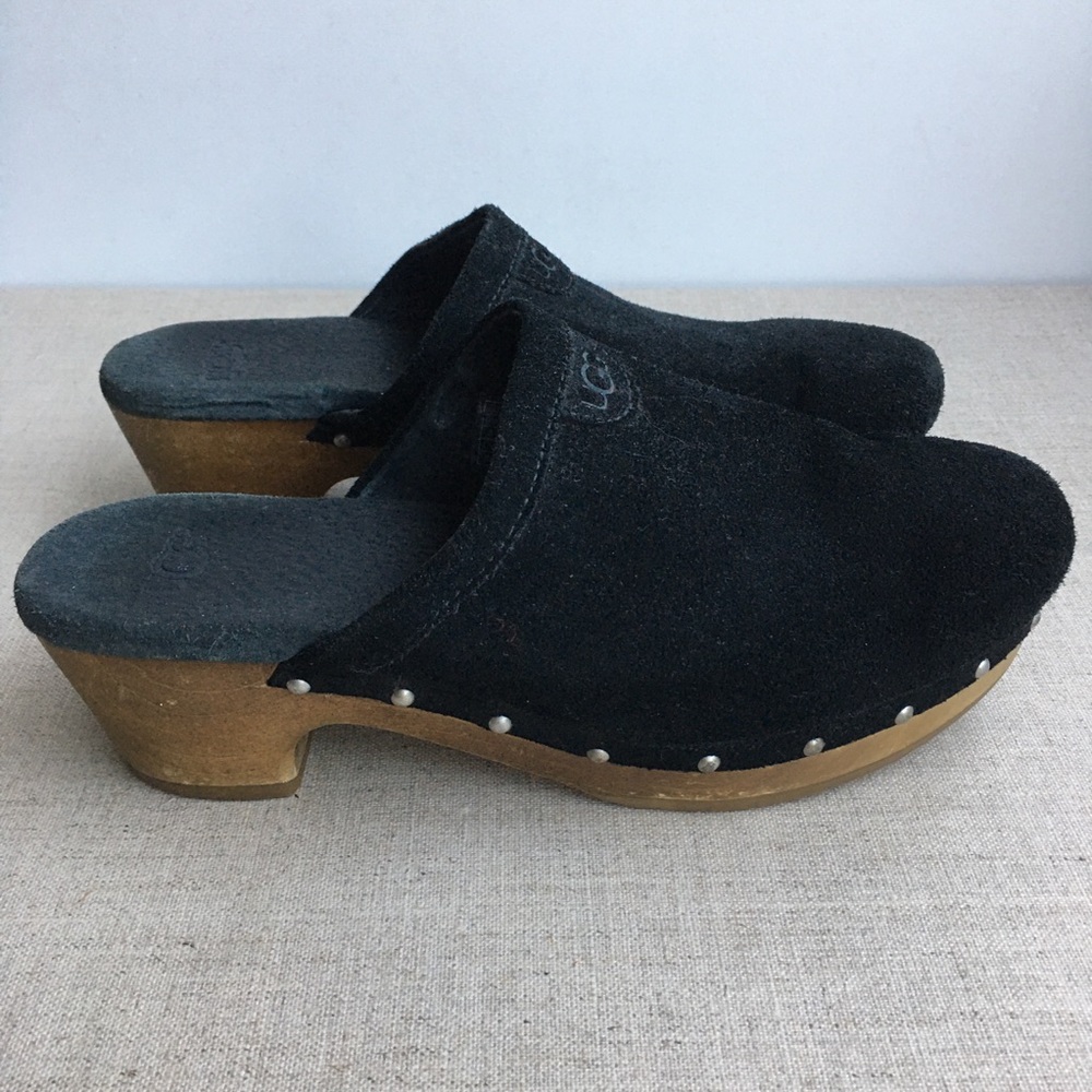 UGG Girl US 3 EU 33 EVIE Black Suede Mules Clogs